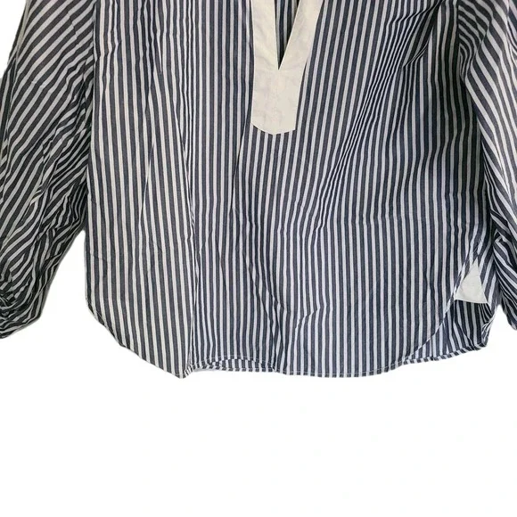 Loft Colorblock Poplin Petite Blouse Top Women's Sz XSP Green/White Casual Cute - Picture 3 of 11